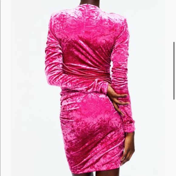 H&M Studio Velvet Pink Long Sleeve Dress Draped Velour - Picture 2 of 9
